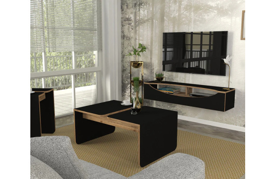 Table basse GIEZA (noir et bois) 90cm