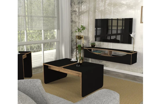 Table basse GIEZA (noir et bois) 90cm