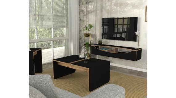 Table basse GIEZA (noir et bois) 90cm