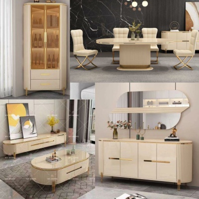 Combinaison Meubles ( Armoire de Rangement,Ensemble de Salle à Manger,Meuble TV,Buffet Moderne,Table Basse Chic) Beige/Crème