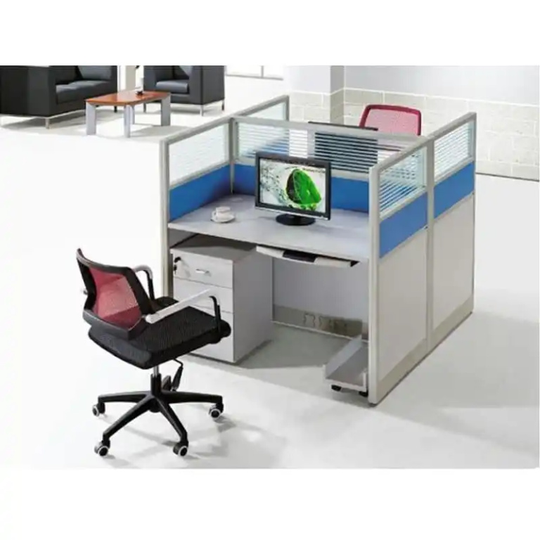 Station de travail Bureau 2 personnes BLEU BLANC 1200*1200*1100mm WT01-A