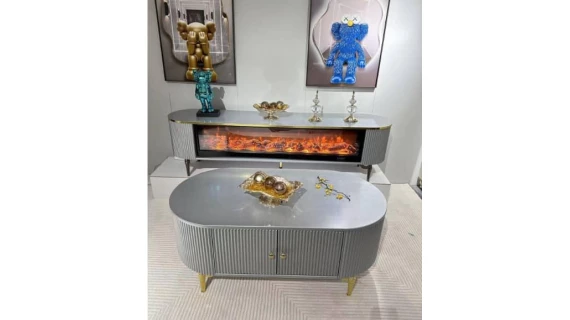 Ensemble de Meubles et Foyer Électrique Silver