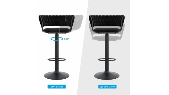 Tabouret De Bar Noir - Pivotant à 360° en velours – Image 4