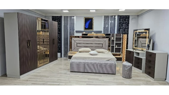 Chambre à Coucher Armoire Anka 6 battants 6 pièces  MARRON GRIS