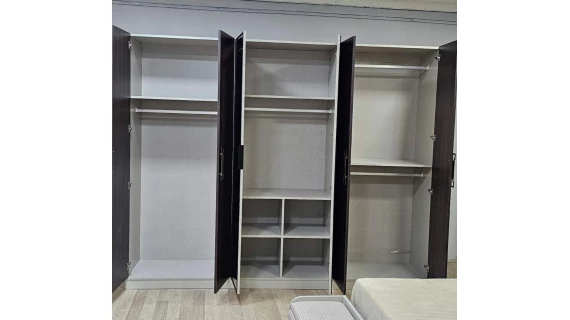 Chambre à Coucher Armoire Anka 6 battants 6 pièces  MARRON GRIS – Image 6