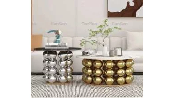 Table d'appoint de canapé ronde simple en acier inoxydable 1+1  DORE SILVER