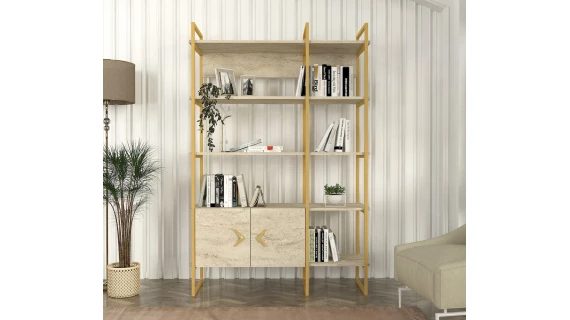 Bibliothèque Santana Iron Bookcase Walnut (modèle R609 BEIGE) - 1800/1200/390 
