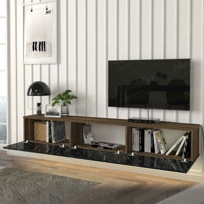 Damla Meuble TV Marbre noir avec lumière led 180CM