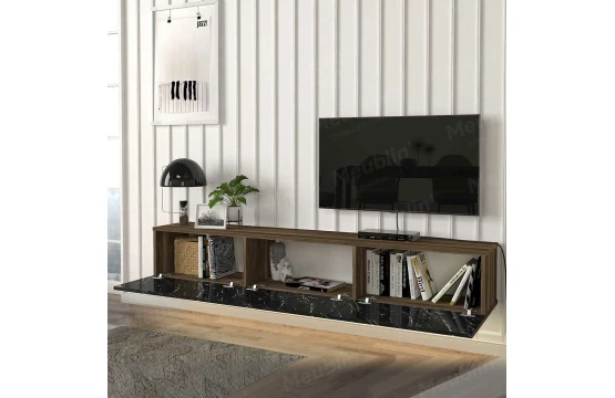 Damla Meuble TV Marbre noir avec lumière led 180CM