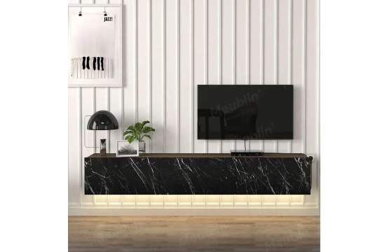 Damla Meuble TV Marbre noir avec lumière led 180CM