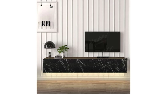 Damla Meuble TV Marbre noir avec lumière led 180CM