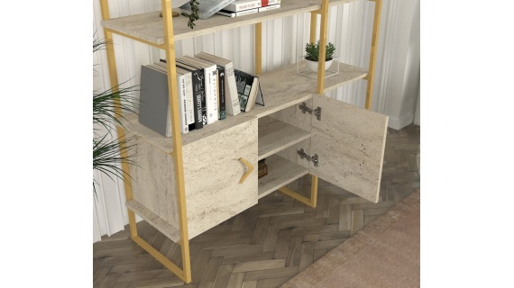 Bibliothèque Santana Iron Bookcase Walnut (modèle R609 BEIGE) - 1800/1200/390 – Image 4