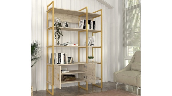 Bibliothèque Santana Iron Bookcase Walnut (modèle R609 BEIGE) - 1800/1200/390 – Image 3