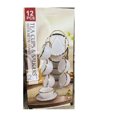 Ensemble Tasses à café de 6 (Blanc) -  Support en métal – Image 3