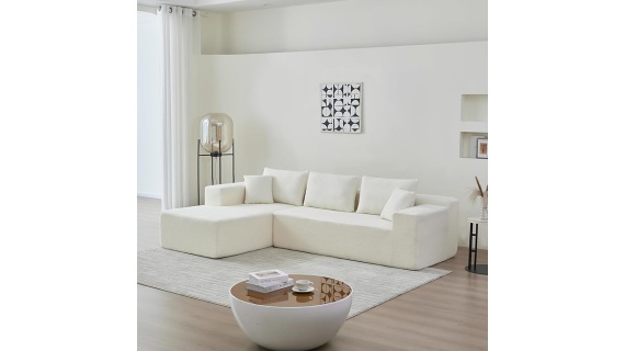 Canapé modulable  - Canapé d'angle en laine d'agneau Sherpa - 236*173*58 - BEIGE MARON -5 Places pour le salon, la chambre à coucher,