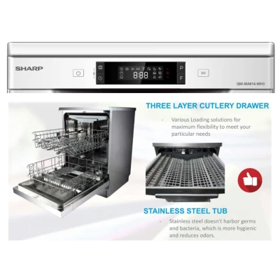 Lave-Vaisselle Sharp 14 Couverts Blanc QW MA814WH2 – Performance et Efficacité pour Votre Cuisine – Image 4