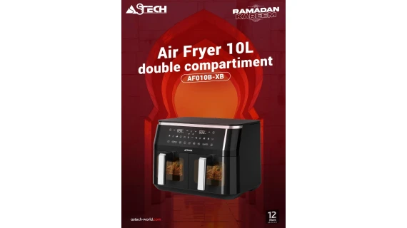 Friteuse à Air Fryer 10L Double Compartiment ASTECH AF010B-XB,