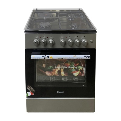 Cuisinière Haier HCR2031EESB – 4 Feux (3 Gaz + 1 Électrique) + Four Électrique – 60x60 cm – Gris Noir