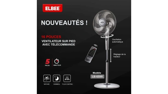 Ventilateur sur pied ELBEE 16″ avec télécommande – Nouveauté  LB659