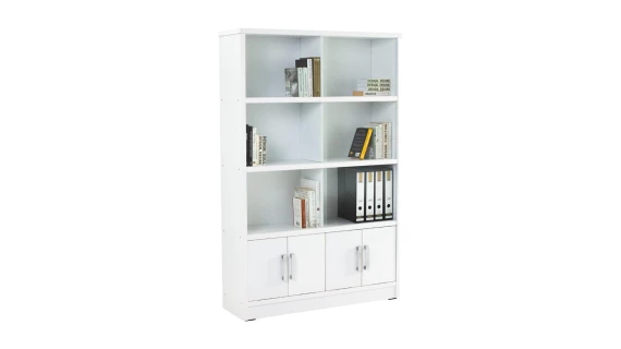 HAVIR Armoire à Dossiers 6 Compartiments avec Porte Vitrée – Blanc – 118x35x177 cm
