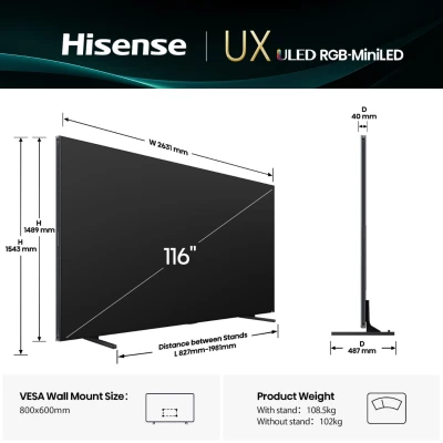 Téléviseur HISENSE 116" ULED Quantum Dot 4K Mini-LED AI – Modèle 116UX – Image 3