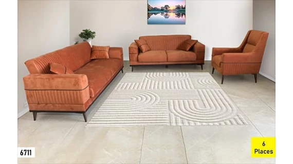 Salon Lexus 6711+6711 – Canapé-Lit 6 Places – Design Moderne – Couleur Orange