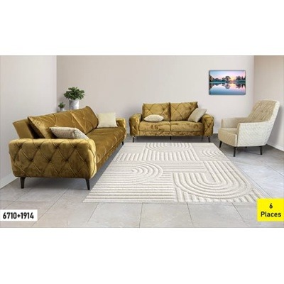 Salon Lizbon 6710+1914 – Canapé-Lit 6 Places – Couleur Jaune & Beige – Design Moderne et Confort Premium
