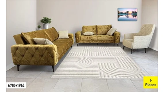 Salon Lizbon 6710+1914 – Canapé-Lit 6 Places – Couleur Jaune & Beige – Design Moderne et Confort Premium