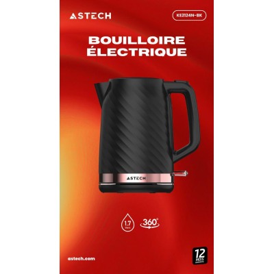 Bouilloire Électrique ASTECH 1.7L Noir KE2124NBK – Arrêt Automatique ; Design Élégant