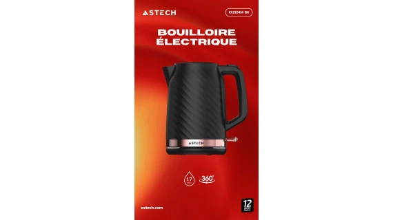 Bouilloire Électrique ASTECH 1.7L Noir KE2124NBK – Arrêt Automatique ; Design Élégant