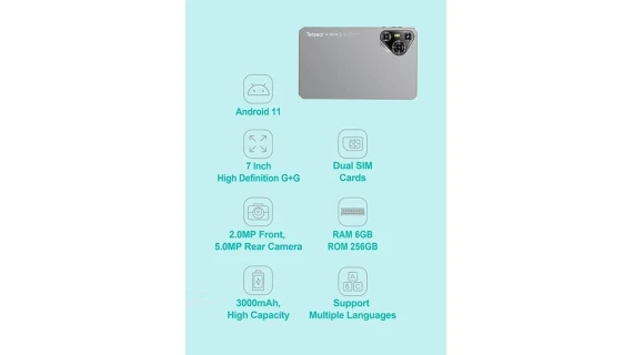 Tablette Telzeal P700 5G 7 pouces avec double SIM, 6 Go de RAM, 256 Go de ROM et batterie 3000 mAh – Image 3