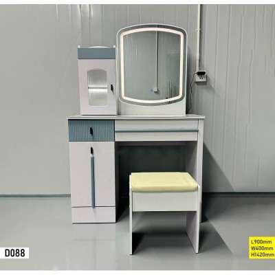 Coiffeuse Moderne D088 avec Miroir Lumineux et Tabouret – Blanc Bleu – Design Élégant