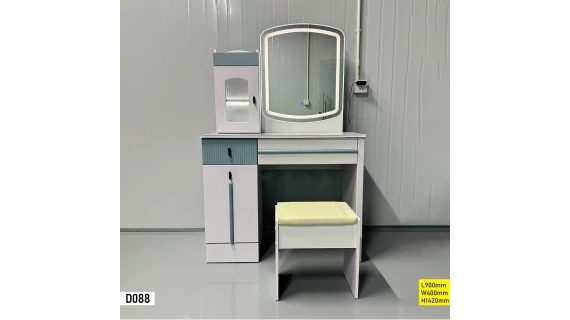 Coiffeuse Moderne D088 avec Miroir Lumineux et Tabouret – Blanc Bleu – Design Élégant
