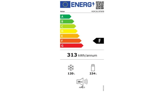 Réfrigérateur Haier HDR3619FNPB – Combiné 341L No Frost Noir 60cm – Image 3
