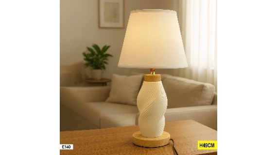 Abat-jour Lampe Céramique Torsadée Bois Blanc – 49 cm | Modèle E140