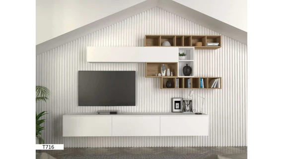 Table TV T716 Blanc avec Étagère – Meuble TV Moderne et Design