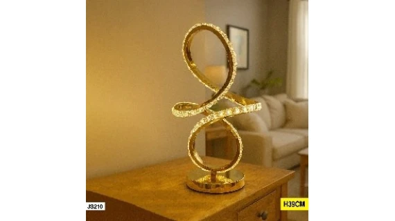 Abat-jour Lampe Sculpturale Boucle Cristal Doré – Modèle JS210 (39 cm)