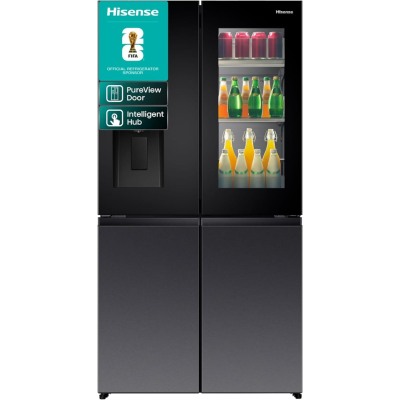 Réfrigérateur HISENSE Side by Side 4 Portes 617 L – Noir – Distributeur d’Eau & Glaçons, Wi-Fi – RQ9P600GTL