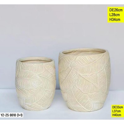 Vases Cylindriques Feuillage Beige – Lot de 2 | YZ-ZS 0010 (1+1)