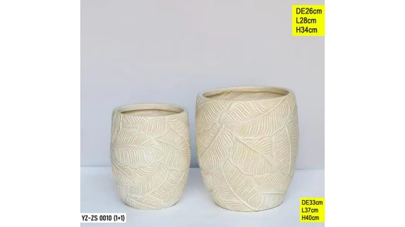 Vases Cylindriques Feuillage Beige – Lot de 2 | YZ-ZS 0010 (1+1)