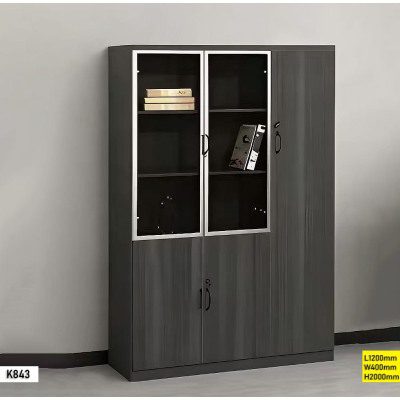 ’Armoire de Bureau Haute Noir Verre & Bois – Modèle K843