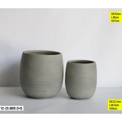 Vases Cylindriques Gris Striés – Lot de 2 Vases Décoratifs Design Alvéolaire YZ-ZS 0015