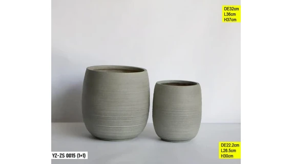 Vases Cylindriques Gris Striés – Lot de 2 Vases Décoratifs Design Alvéolaire YZ-ZS 0015