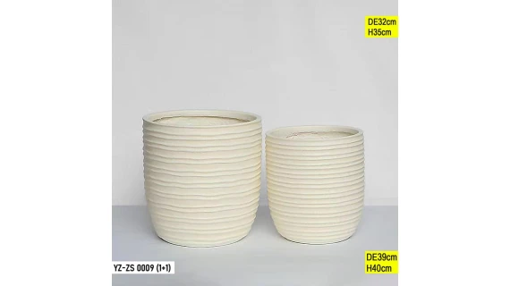 Vases Cylindriques Striés Crème – Lot de 2 Vases Décoratifs Design Moderne YZ-ZS 0009