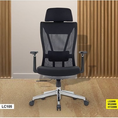 Fauteuil de Bureau Ergonomique LC105 Noir – Dossier Haut, Appui-Tête Ajustable Confort Pro