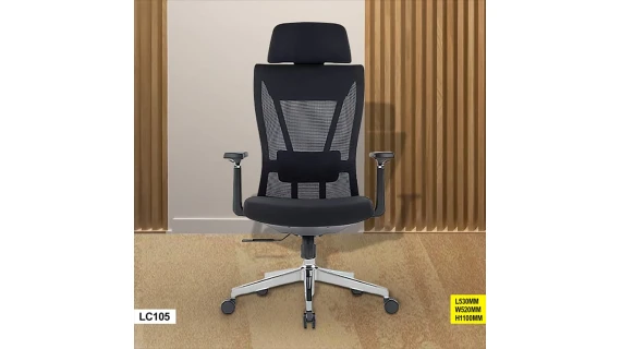 Fauteuil de Bureau Ergonomique LC105 Noir – Dossier Haut, Appui-Tête Ajustable Confort Pro
