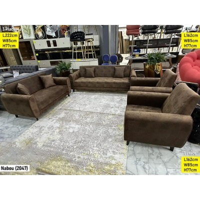 Salon NABOU – 7 Places Modèle 2047 – Tissu Chinille Marron