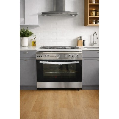 Cuisinière TECHNOLUX 5 Feux 90×60 Inox – Four à Gaz avec Tournebroche & Double Grill – TEC90