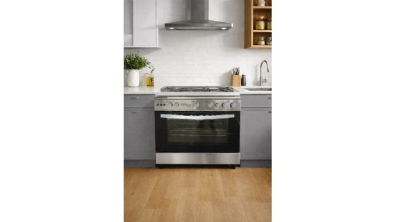 Cuisinière TECHNOLUX 5 Feux 90×60 Inox – Four à Gaz avec Tournebroche & Double Grill – TEC90