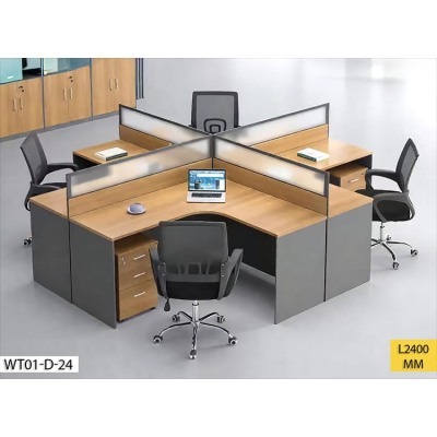 Station de Travail WT01-D-24 Marron – Bureau Professionnel 2400 mm pour Open Space & Entreprises